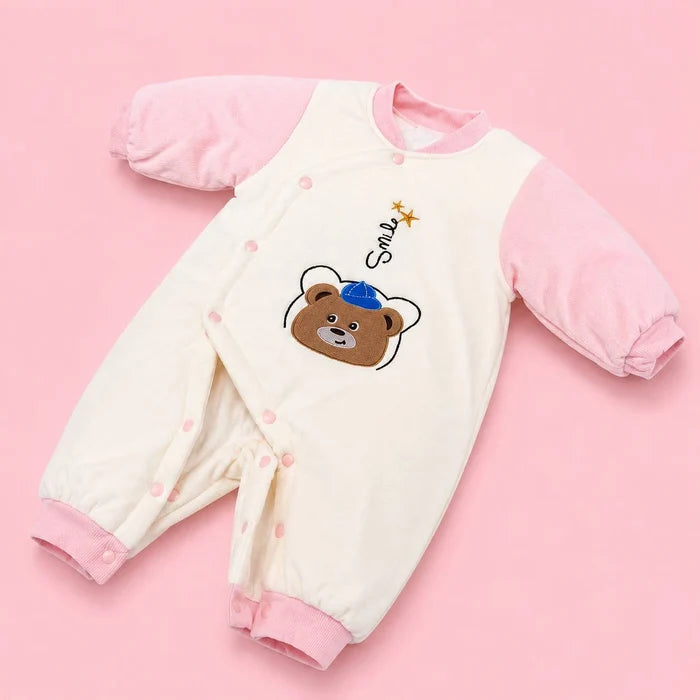 Baby Full-Sleeve Wrap Romper | Cream & Pink | 3–6 Months