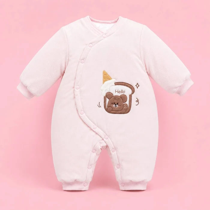 Baby Full-Sleeve Wrap Romper | Light Cream | 3–6 Months