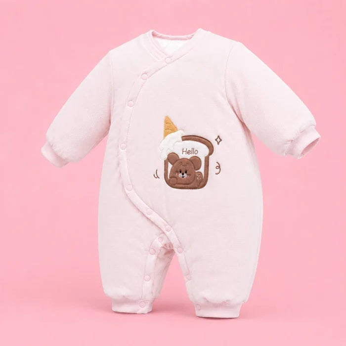 Baby Full-Sleeve Wrap Romper | Light Cream | 3–6 Months