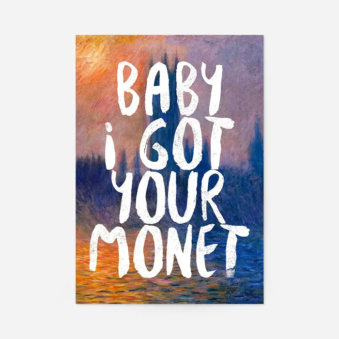 Baby I got your Monet Altered Art Print, quirky altered art print, unframed in orange