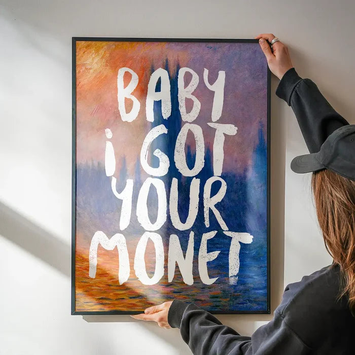 Baby I got your Monet Altered Art Print being hung on a wall in a black frame