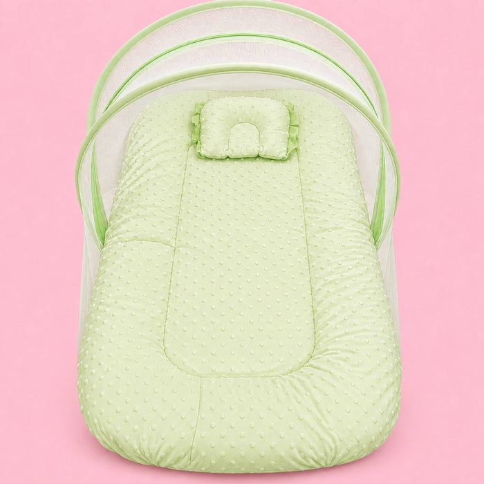 Baby Mosquito Net Bed with Pillow – Green | Foldable Newborn Mosquito Bed | 0–6 Months