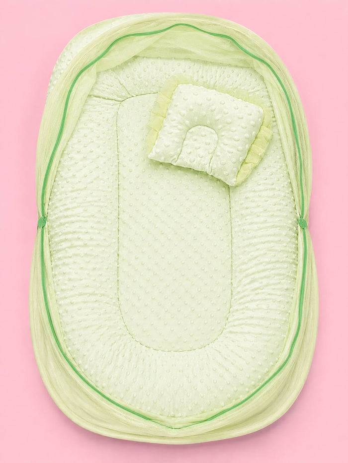 Baby Mosquito Net Bed with Pillow – Green | Foldable Newborn Mosquito Bed | 0–6 Months