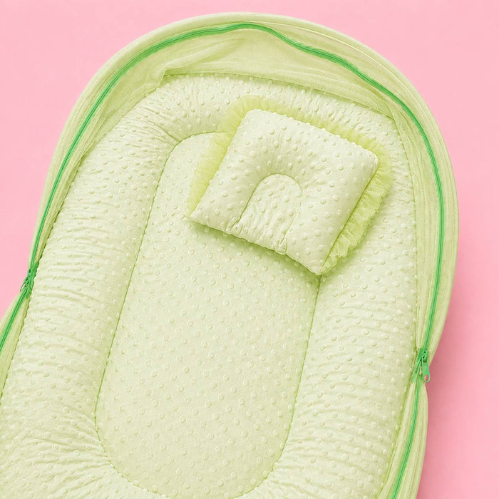 Baby Mosquito Net Bed with Pillow – Green | Foldable Newborn Mosquito Bed | 0–6 Months