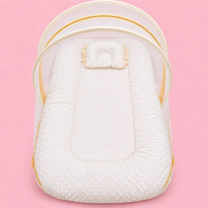 Baby Mosquito Net Bed with Pillow – Yellow | Foldable Newborn Mosquito Bed | 0–6 Months