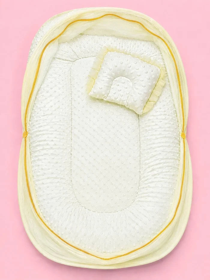 Baby Mosquito Net Bed with Pillow – Yellow | Foldable Newborn Mosquito Bed | 0–6 Months