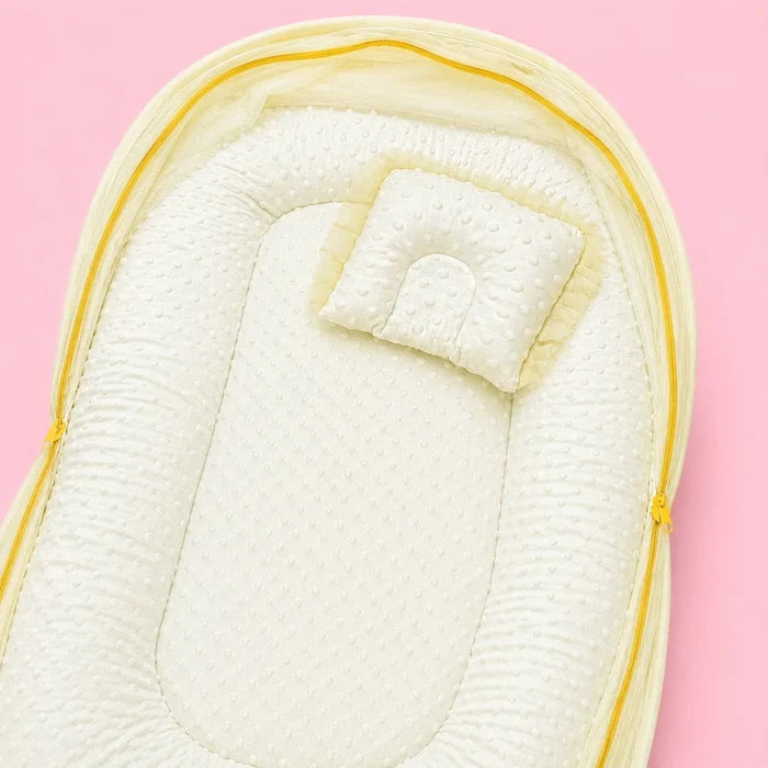 Baby Mosquito Net Bed with Pillow – Yellow | Foldable Newborn Mosquito Bed | 0–6 Months