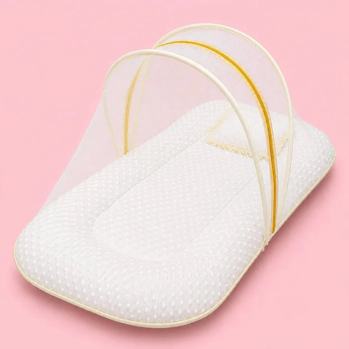 Baby Mosquito Net Bed with Pillow – Yellow | Foldable Newborn Mosquito Bed | 0–6 Months