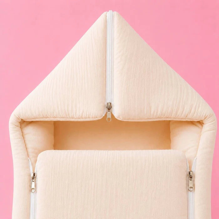 Baby Sleeping Bag And Carry Nest | Crinkled Muslin | Peach | Elephant |  Bedding Set New Born Baby | Portable And Travel Friendly | 0-3 Months