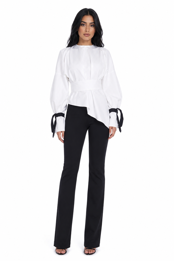 Balloon-Sleeve Tie-Cuff Blouse – Blush