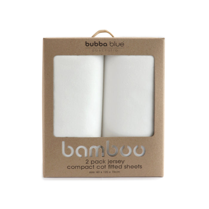 Bamboo White 2pk Compact Cot Jersey Fitted Sheets - Bubba Blue Australia