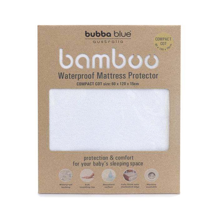 Bamboo White Compact Cot Waterproof Mattress Protector - Bubba Blue Australia
