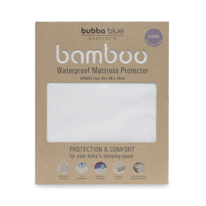 Bamboo White Cradle Waterproof Mattress Protector - Bubba Blue Australia