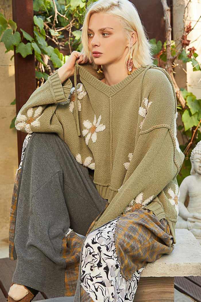 Basil V-Neck Long Sleeve Relaxed Fit Hoodie