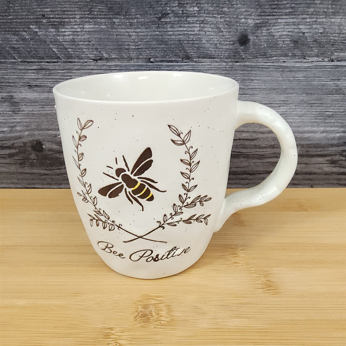 Be Positive Saying Coffee Mug 16oz Bee Embossed Ceramic Tea Cup Blue Sky