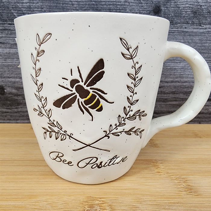 Be Positive Saying Coffee Mug 16oz Bee Embossed Ceramic Tea Cup Blue Sky