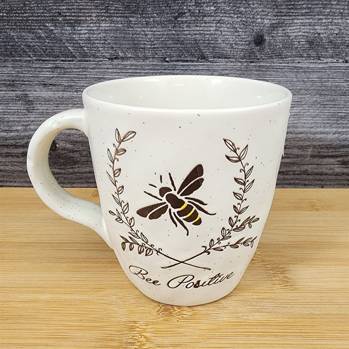 Be Positive Saying Coffee Mug 16oz Bee Embossed Ceramic Tea Cup Blue Sky