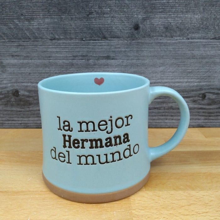 Best Sister in the World Spanish Coffee Mug 17oz Embossed Tea Cup Blue Sky
