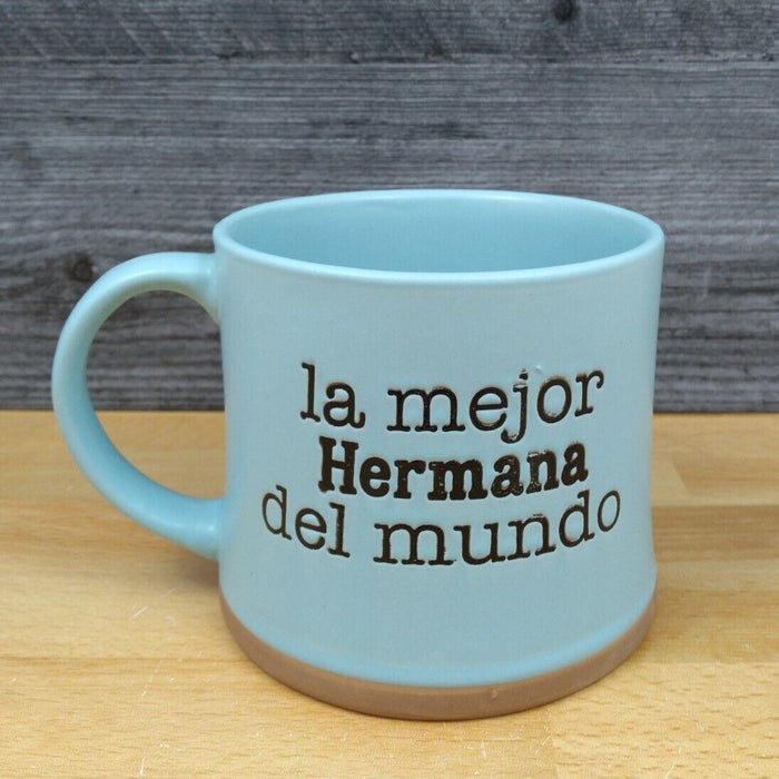 Best Sister in the World Spanish Coffee Mug 17oz Embossed Tea Cup Blue Sky