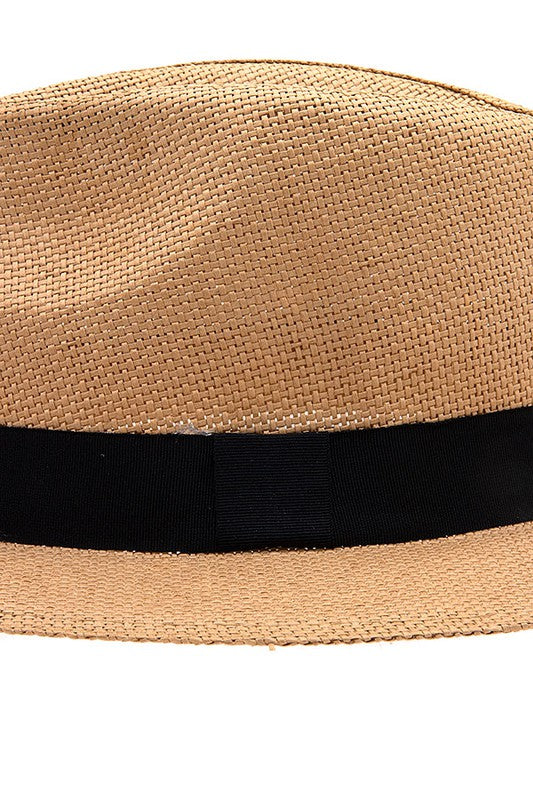 BLACK BAND ACCENT STRAW FEDORA SUN HAT -2 colors