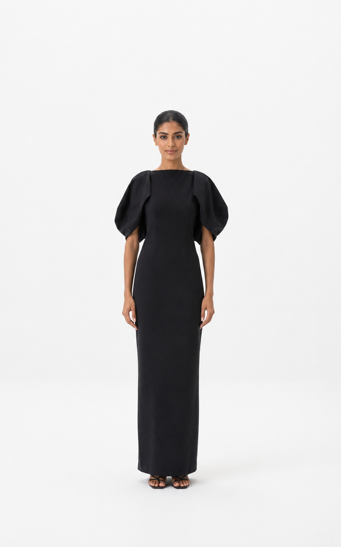 Black Cape-Sleeve Maxi Dress – Stella