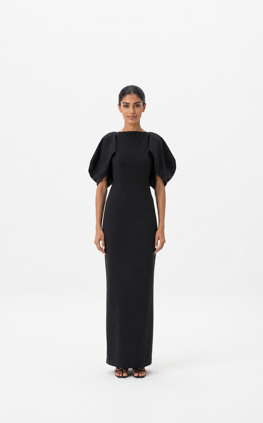 Black Cape-Sleeve Maxi Dress – Stella