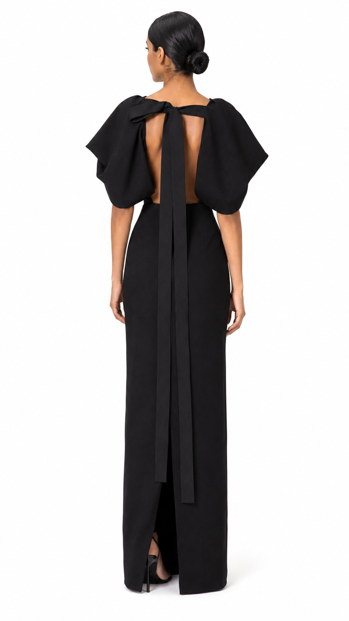 Black Cape-Sleeve Maxi Dress – Stella