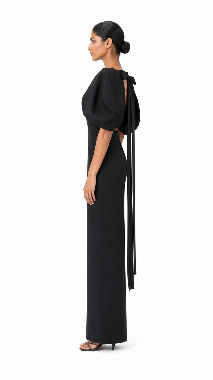 Black Cape-Sleeve Maxi Dress – Stella