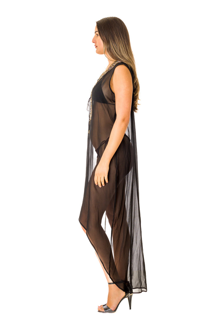 Black Embellished High Low Dress