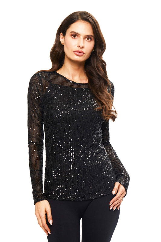 Black Sequined Long Sleeve Top