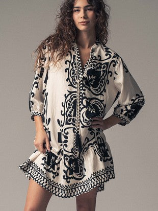 Black & White Boho Mini Dress