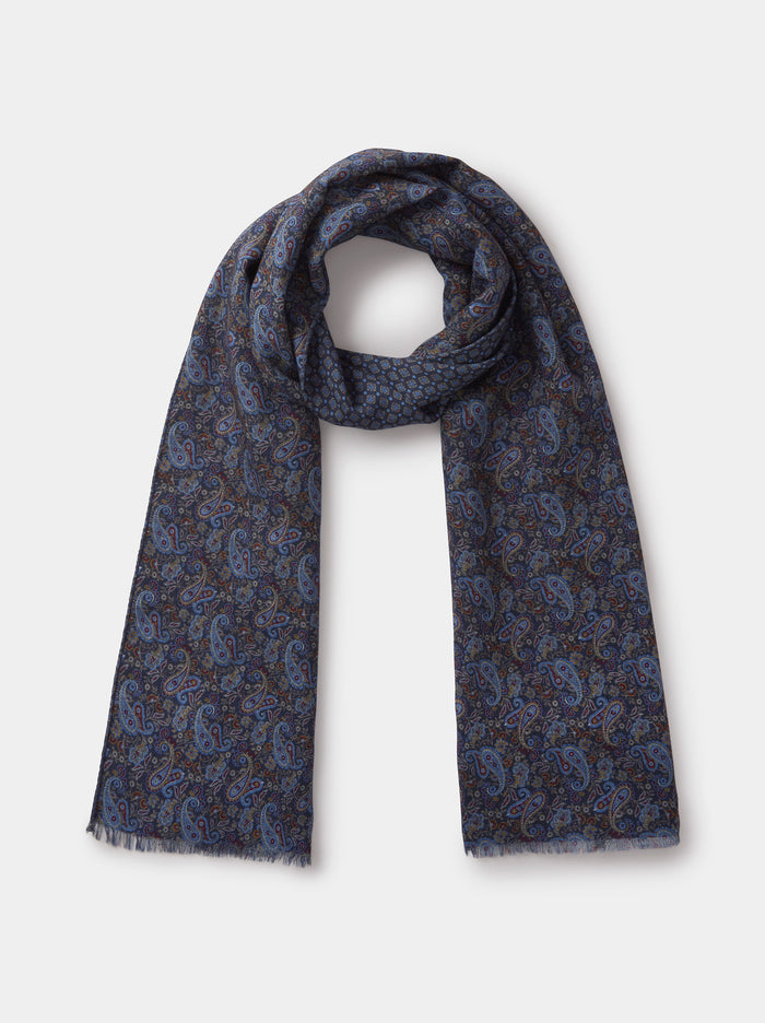 Aubin Navy Paisley Blackwood Printed Scarf | Scarf