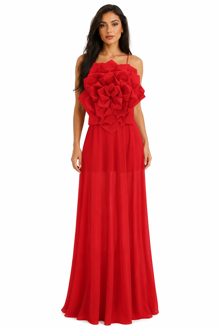 Bloom Couture Maxi Dress - Scarlet