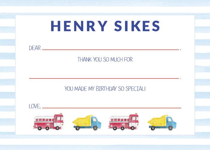 Blue Stripe + Trucks Fill-In Notecard