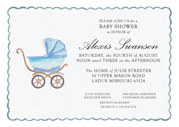Blue Watercolor Scallop Baby Shower Invitation