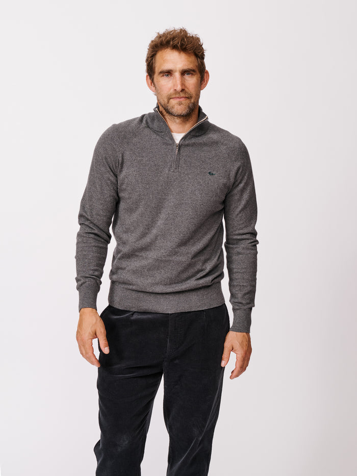 Aubin Charcoal Bonby Cotton Zip Neck | Zip Neck