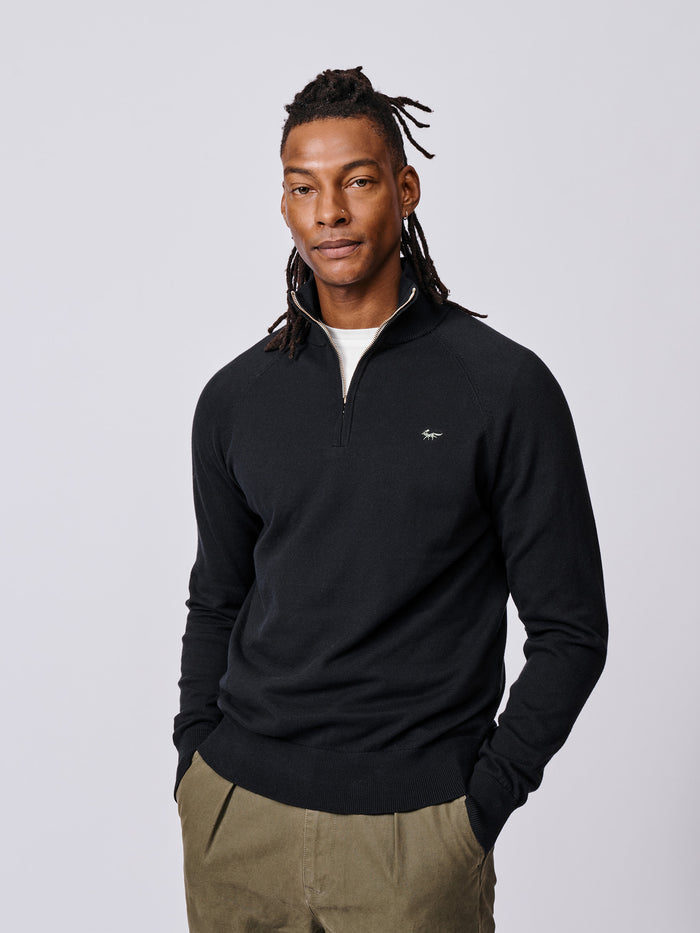 Aubin Black Bonby Cotton Zip Neck | Zip Neck
