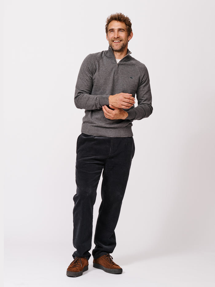 Aubin Charcoal Bonby Cotton Zip Neck | Zip Neck