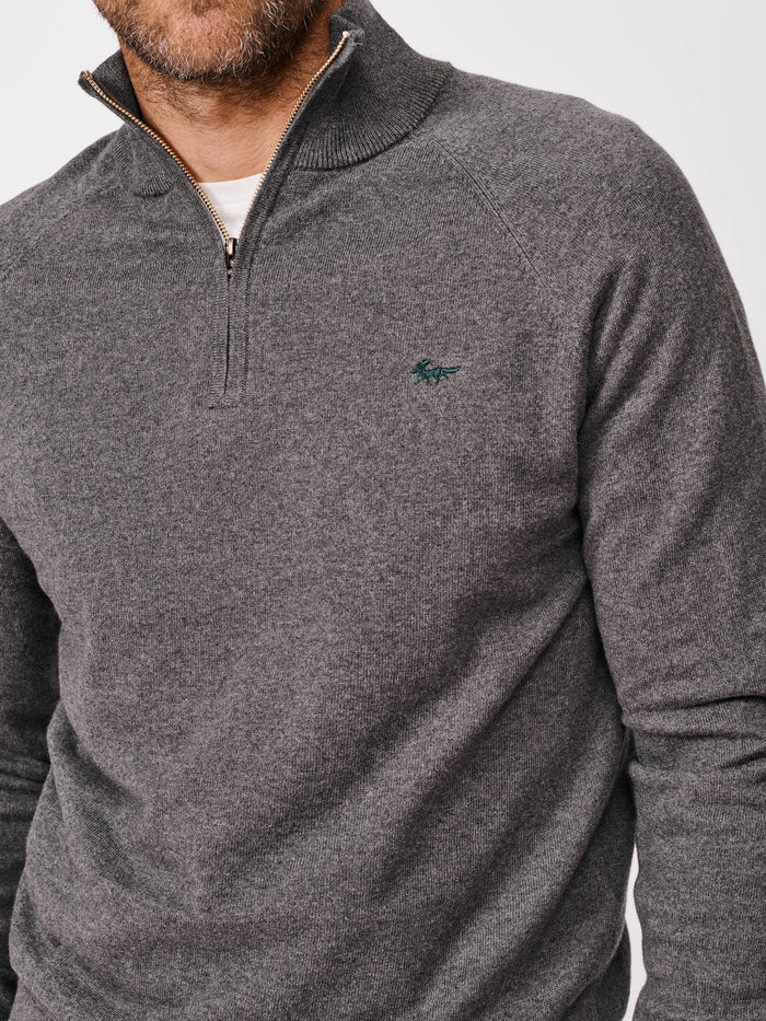 Aubin Charcoal Bonby Cotton Zip Neck | Zip Neck