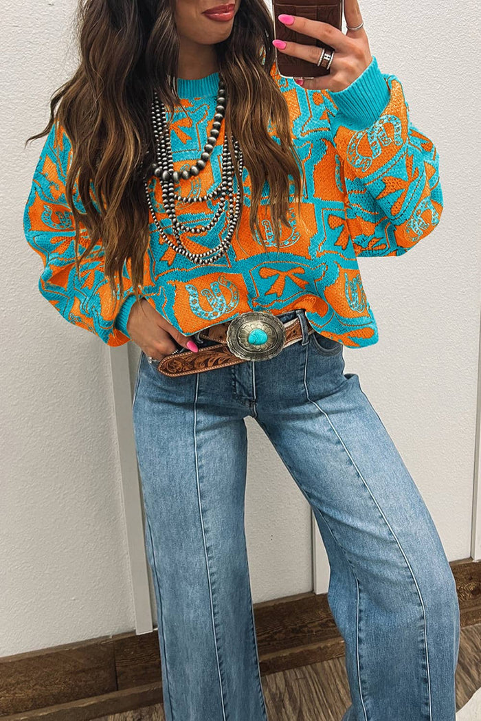 Bows & Horseshoes Pattern Western Sweater