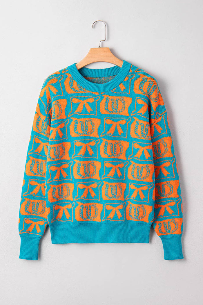 Bows & Horseshoes Pattern Western Sweater