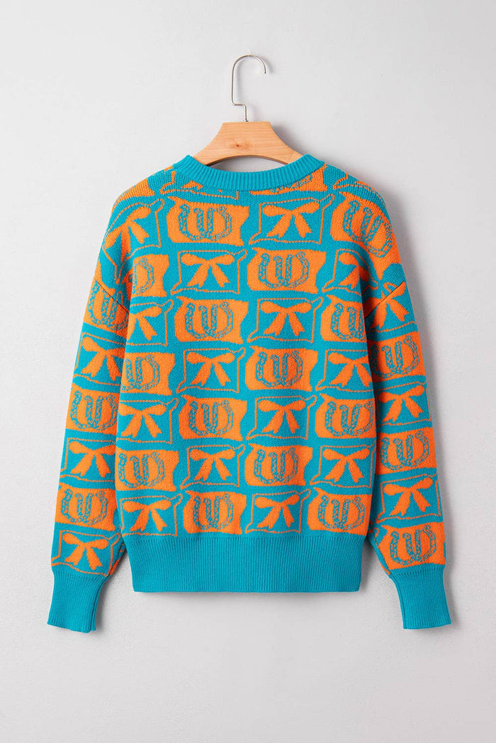Bows & Horseshoes Pattern Western Sweater