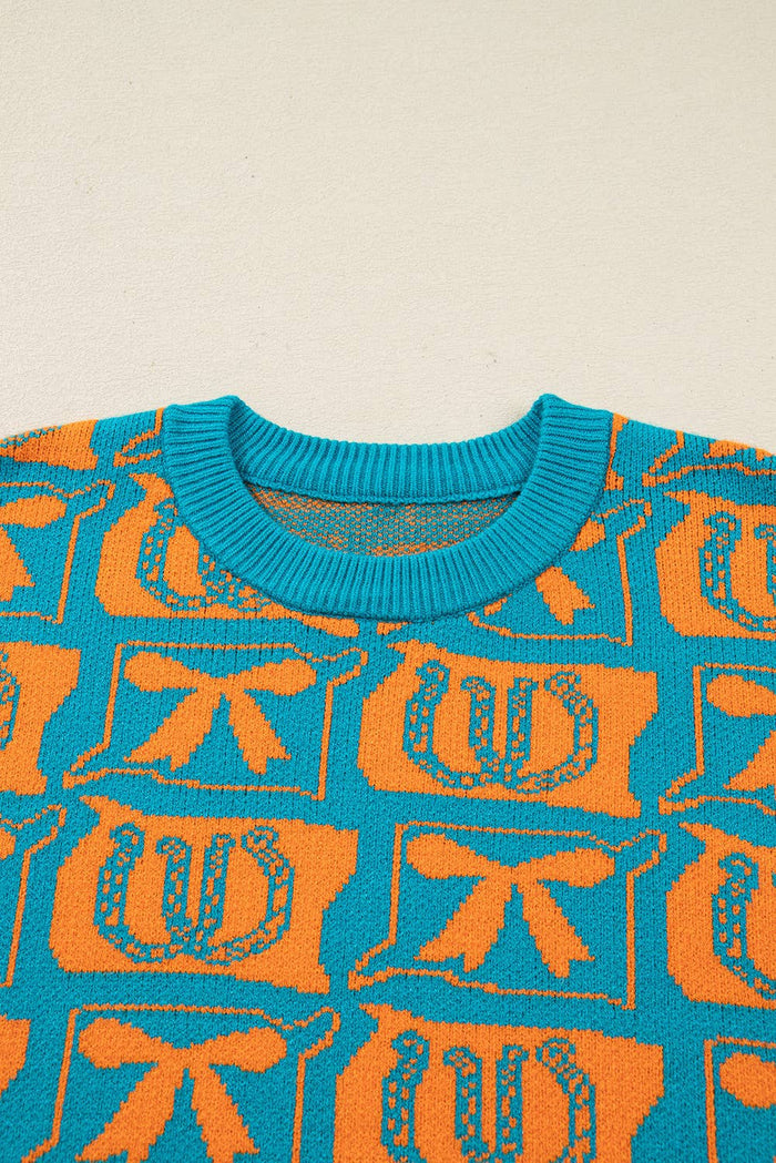 Bows & Horseshoes Pattern Western Sweater