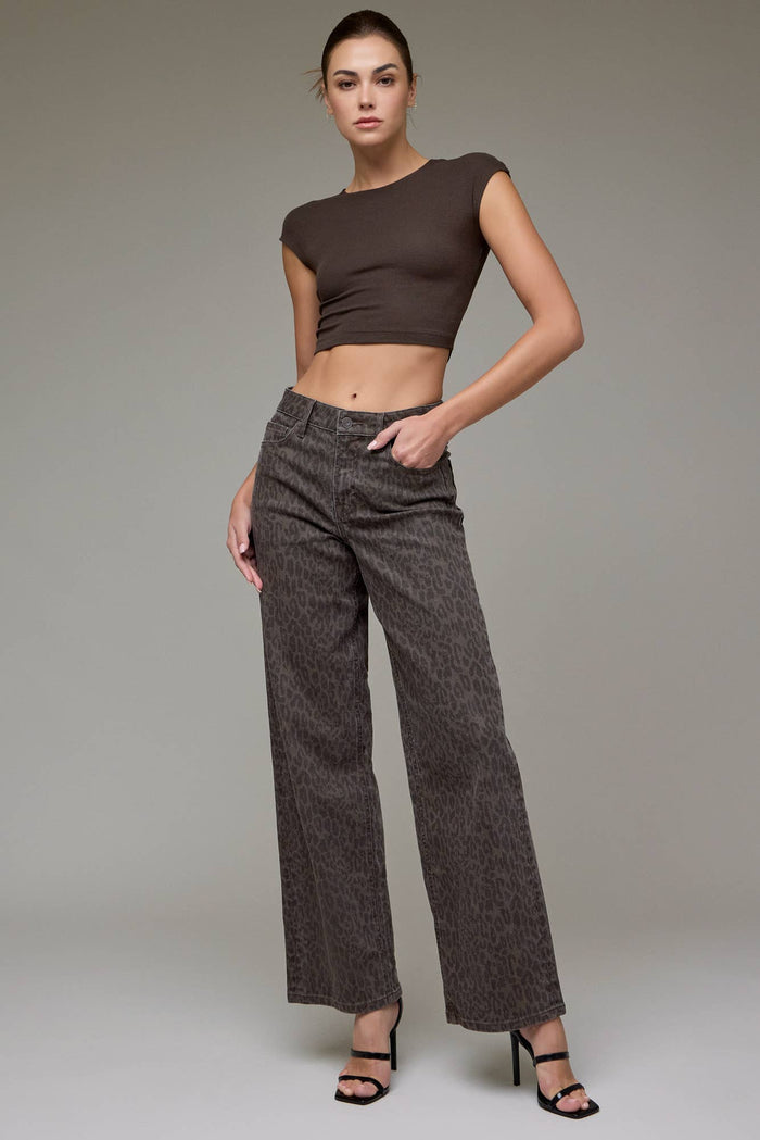 Brown Cheetah Stretch Low Rise Dad Jean