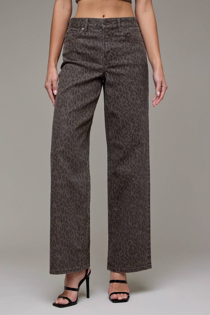 Brown Cheetah Stretch Low Rise Dad Jean