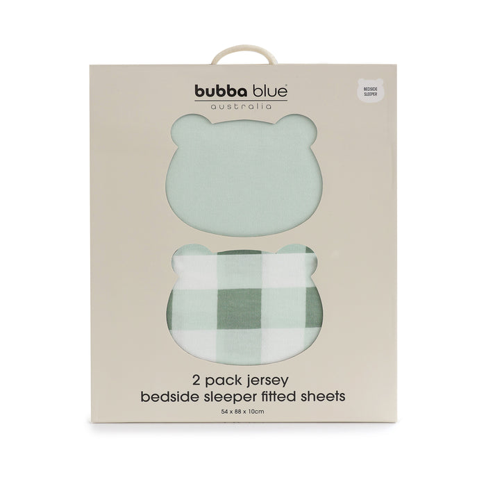 Bubba Sundae 2pk Jersey Co Sleeper/Bedside Sleeper Fitted Sheets - Greentea - Bubba Blue Australia