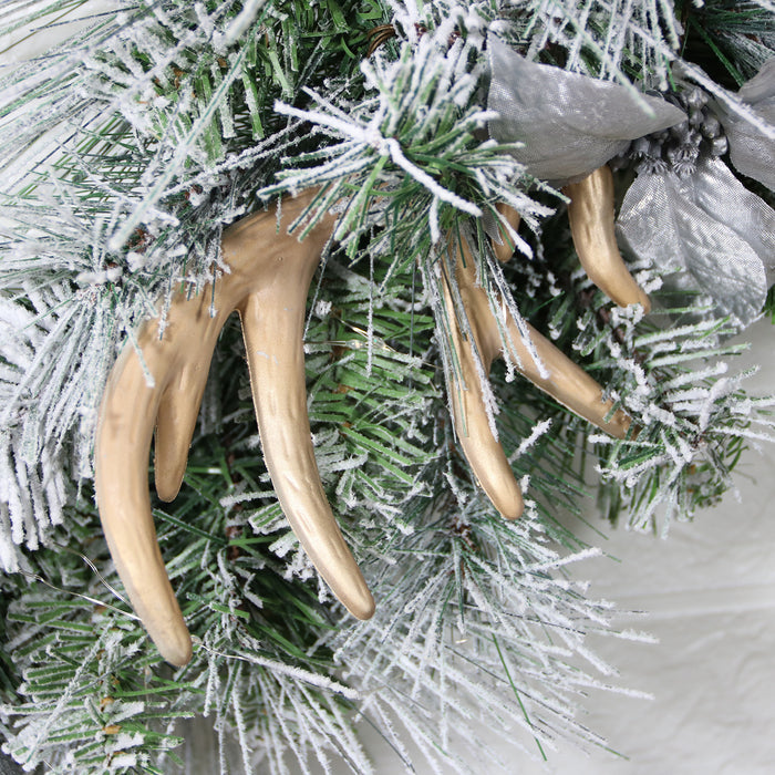 Bulk 29" Pine Needle Christmas Wreath with Antler Rattan Ball Ornament for Front Door Wholesale