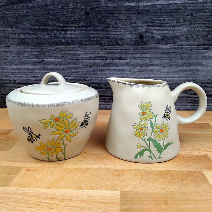 Bumble Bee and Flower Sugar Bowl with Lid and Creamer Pitcher Set by Blue Sky