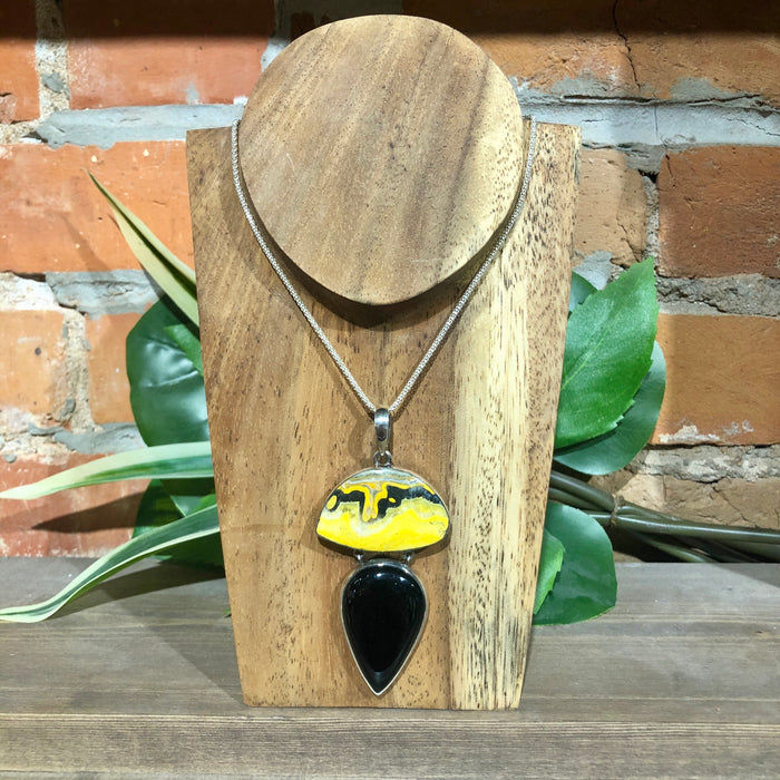 Bumble Bee Jasper + Black Onyx Pendant