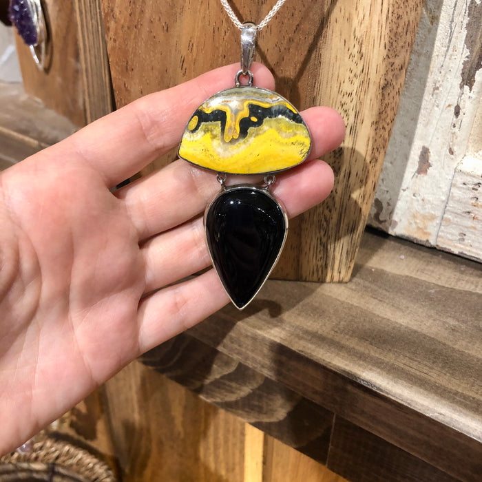 Bumble Bee Jasper + Black Onyx Pendant